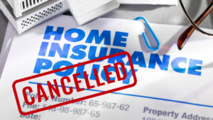 California Home Insurance with "cancelled" stamped on top of renewal document.