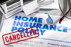 California Home Insurance with "cancelled" stamped on top of renewal document.